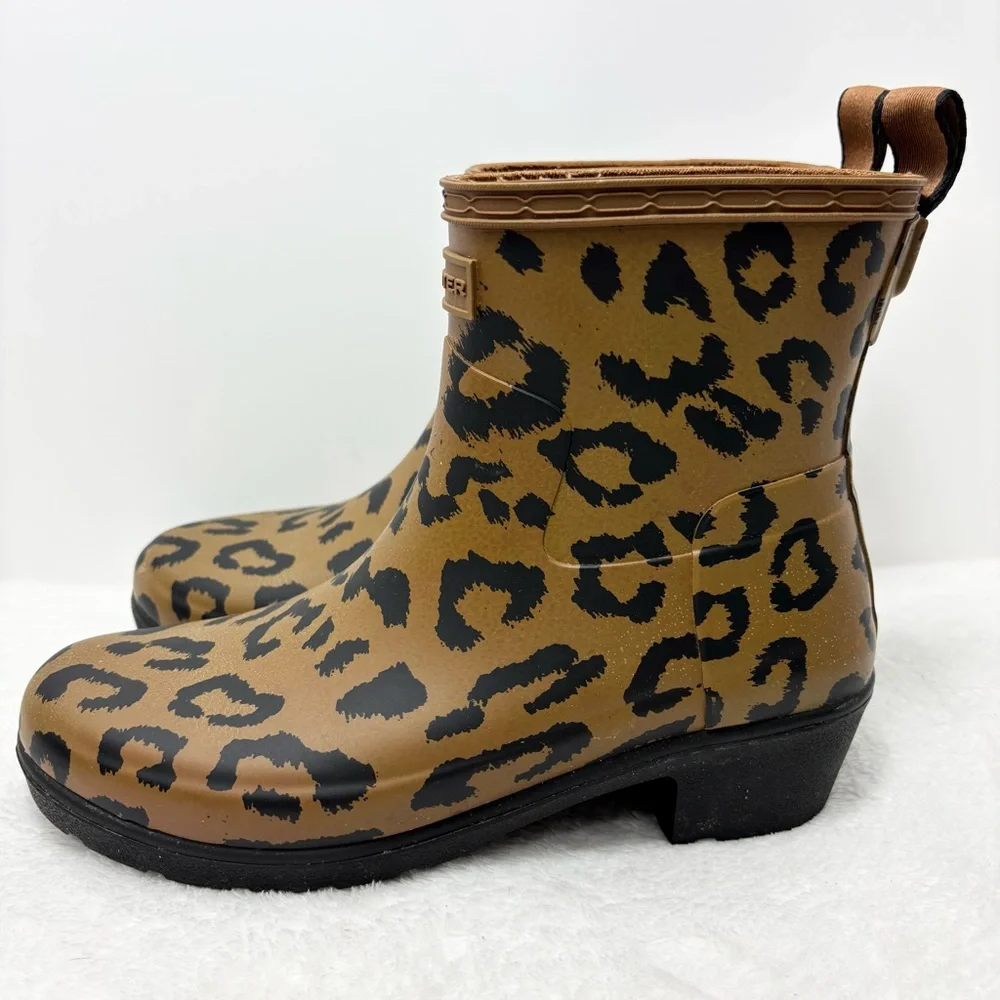 Hunter‎ Rain boots Leopard Print Matte Block-Heel Girl Size 6